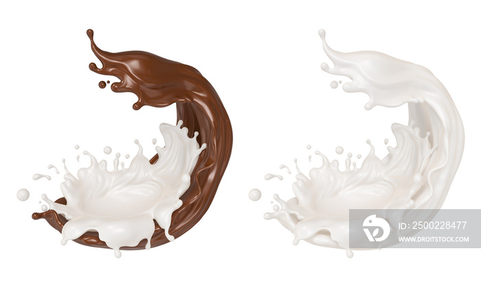 splash of chocolate milk with Clipping path 3d illustration.