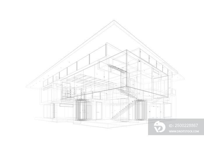 architectural sketch of house building