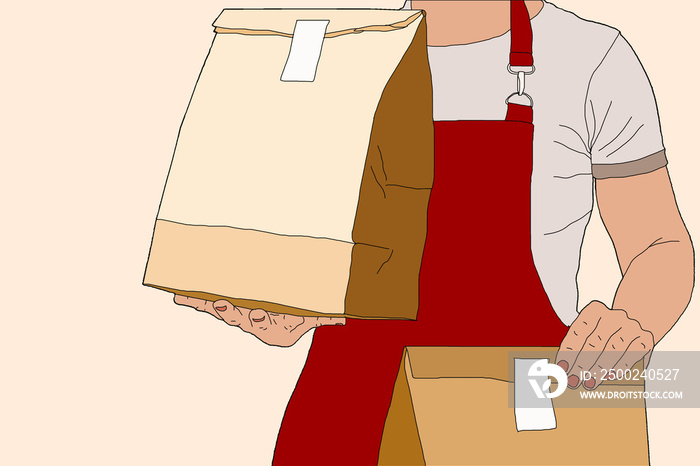 Man Delivering with Grocery order. Delivery concept - illustration