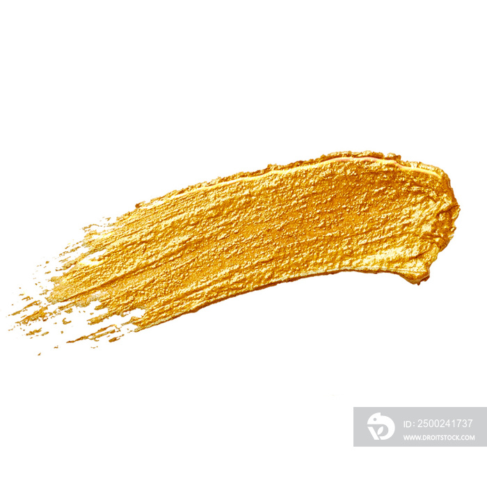 Gold paint brush smear. Golden color stroke on white background