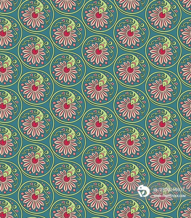 Raster floral braided elements seamless pattern