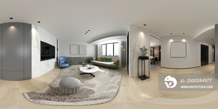 360度客厅三维渲染图。