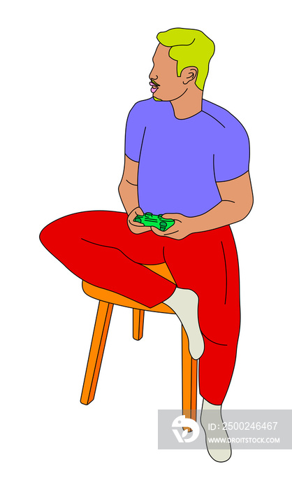 Boy holding a gaming controller facing the left