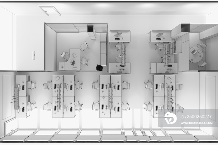 办公室，室内可视化，3D插图