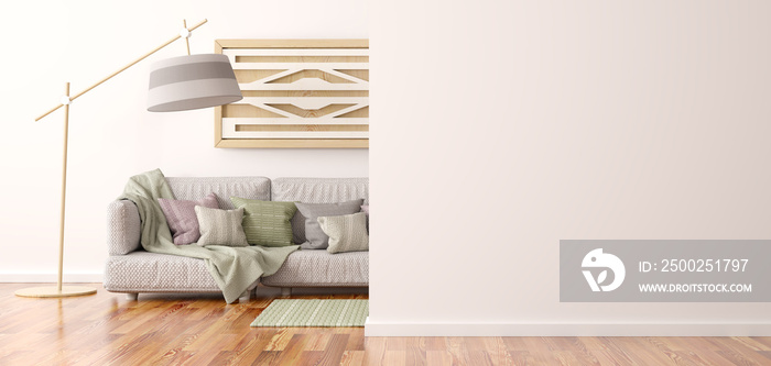 带沙发的现代客厅室内设计三维效果图