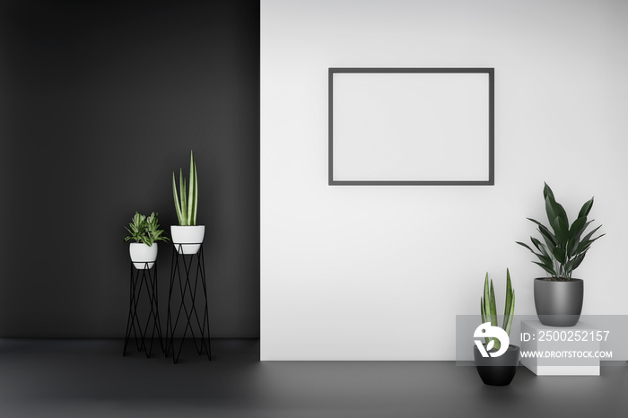 现代简约室内，黑白，3d渲染背景