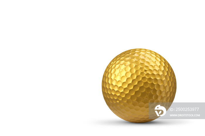 Gold golf ball isolated on white background