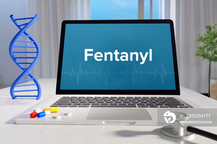 Fentanyl – Medizin, Gesundheit. Computer im Büro mit Begriff auf dem Bildschirm. Arzt, Krankheit, G