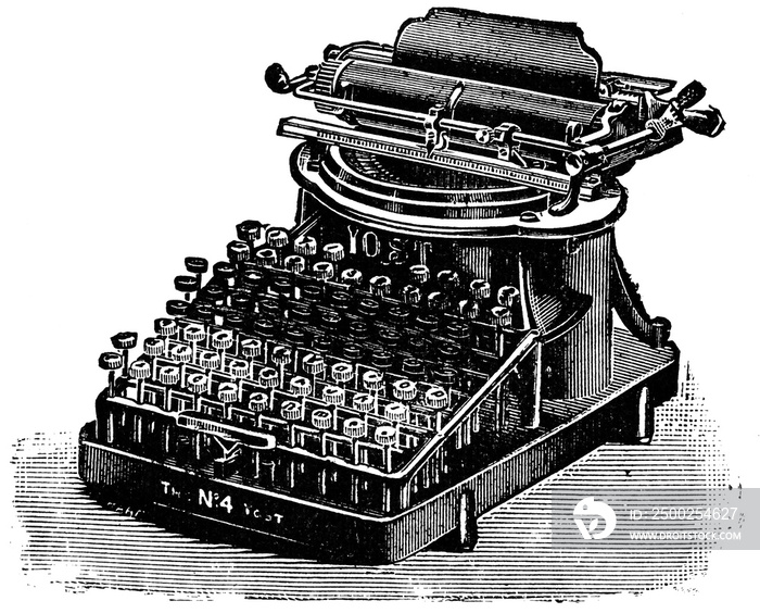 Typewriter Yost. Illustration of the 19th century. White background.