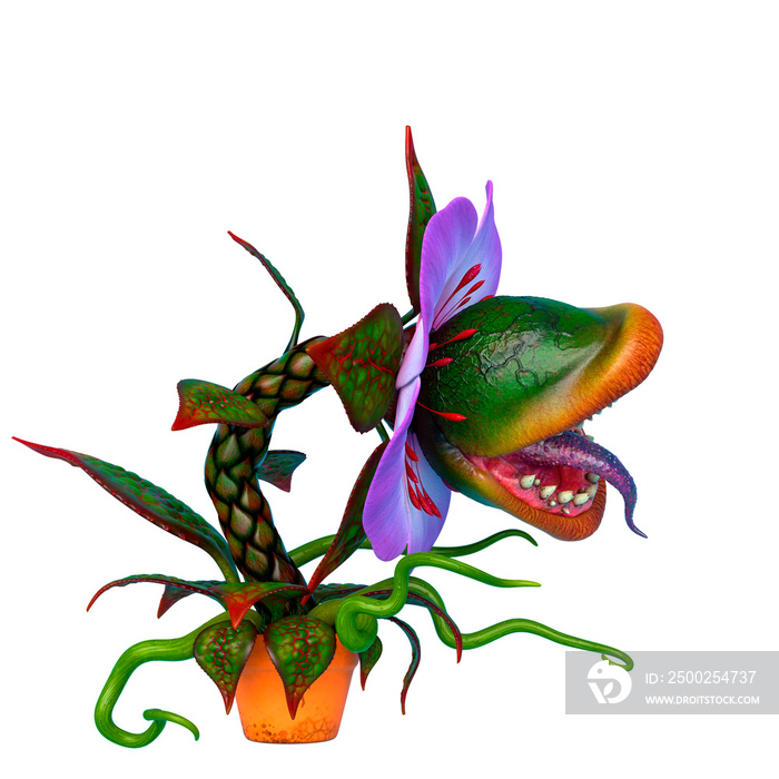 carnivorous plant with copy space in a white background