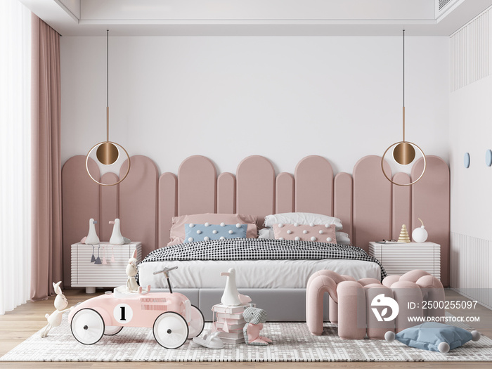 Interior Kids Bedroom Wallpaper Mockup - 3d Rendering, 3d Illustration