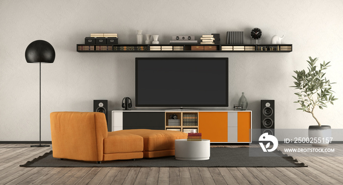 Modern living room with home cinema equipment