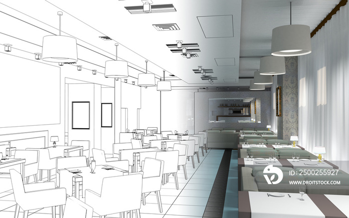 restaurant, interior visualization, 3D illustration