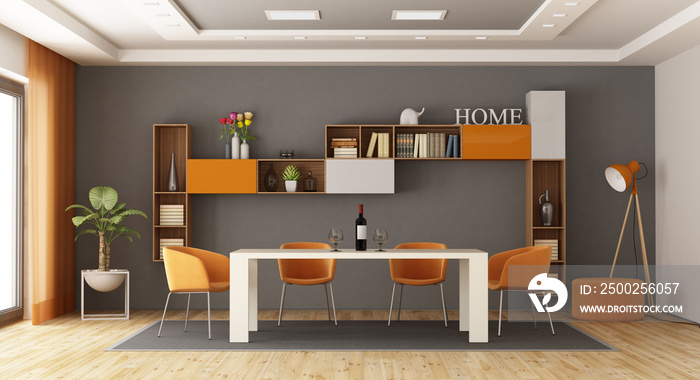 Gray and orange dining room