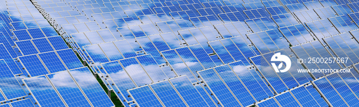 Solar panels - renewable energy concept. 3D rendering