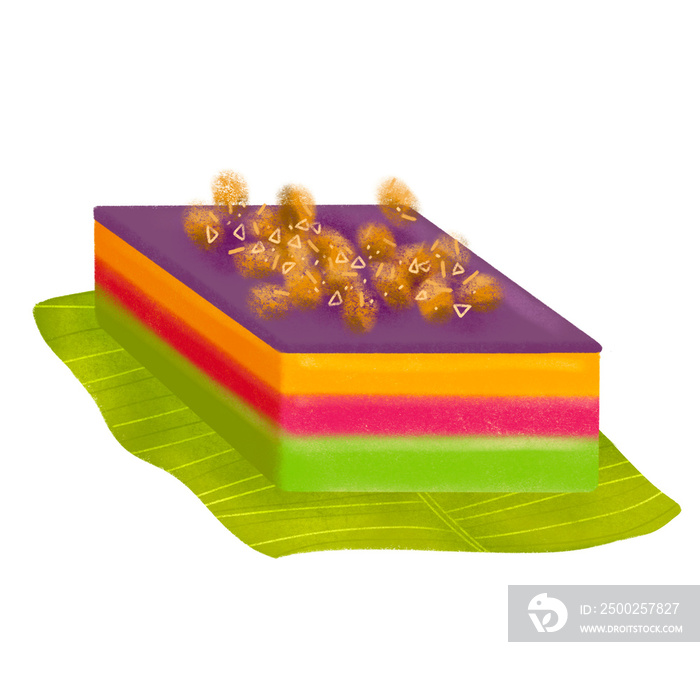 Filipino sapin-sapin rice cake slice on banana leaf