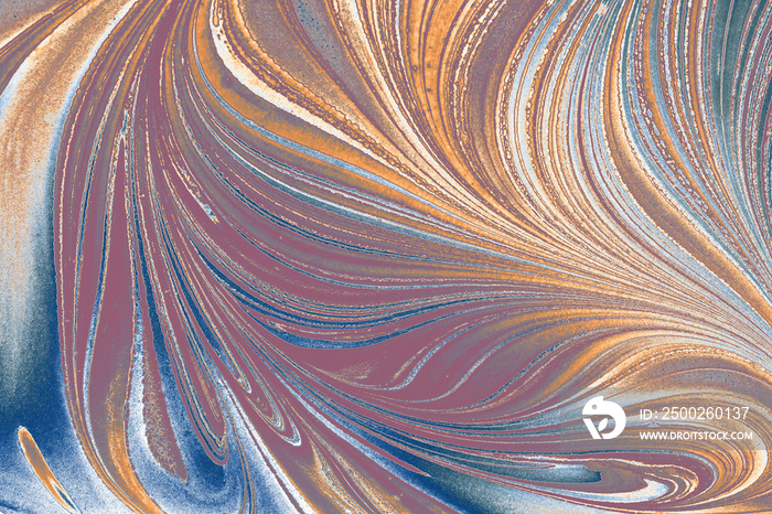 Abstract marble pattern with wavy texture. Traditional art of Ebru marbling