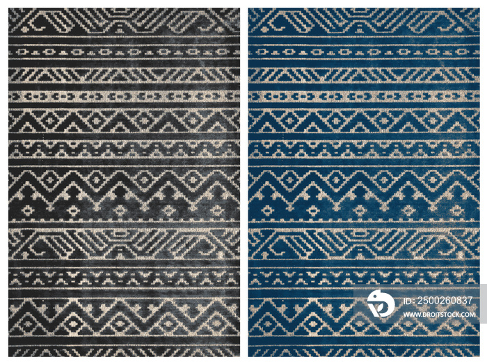 Carpet bathmat and Rug Boho style ethnic design pattern with distressed woven texture and effect