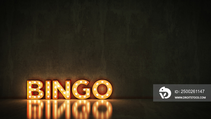 Neon Sign on Brick Wall background - Bingo. 3d rendering