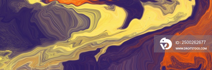 用紫色、黄色和橙色液体画笔呈现的抽象背景绘画艺术