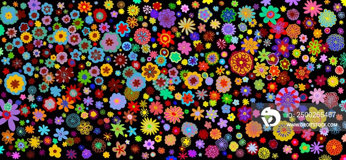 Banner floreale sfondo nero fiori colorati