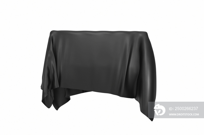 Surprise, Award or Prize Concept. Hidden Object Covered with Black Silk Cloth. 3d Rendering