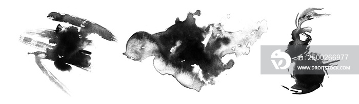 Collection abstract of ink stroke and ink splash for grunge design elements. Black paint stroke and 