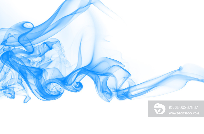 Blue smoke abstract on white background for design. blue ink water