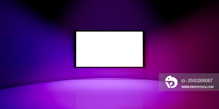 3D rendering, Empty colorful TV projector, neon pink and purple colors, white blank space for your c