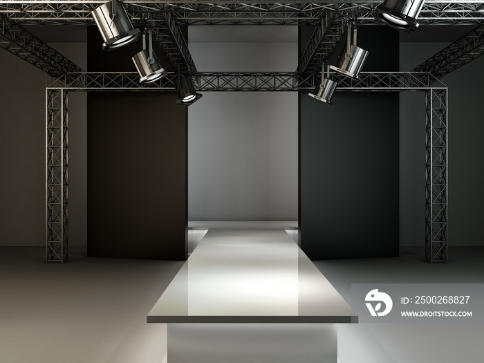 Empty fashion runway podium stage interior realistic background 3d render illustration