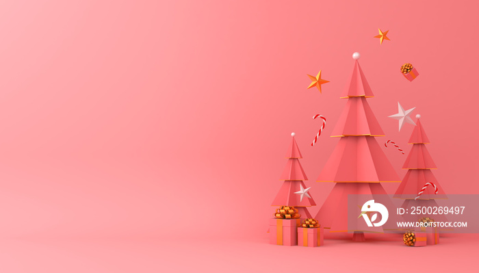 Christmas tree and gift box 3d rendering.