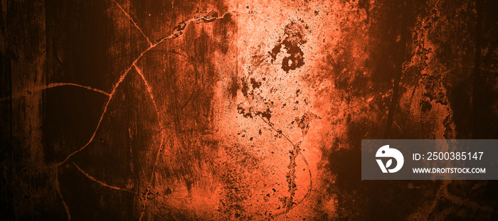 Dark red orange yellow wall halloween background concept. Scary background. Horror concrete cement t