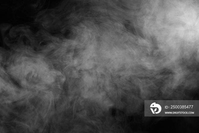 Abstract smoke texture over black. Fog in the darkness.