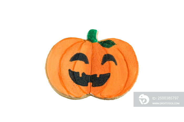 Pumpkin-shaped butter cookie with a smile (PNG).