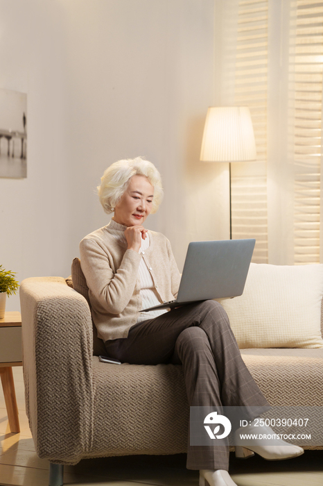 优雅的老年女性使用笔记本电脑