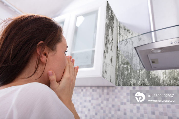 Woman Looking At Mold On Wall