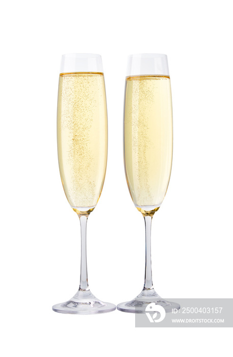 Two glasses of champagne isolated on white background