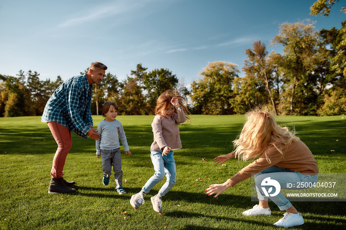 Where children grow in mind and spirit. Excited family having fun outdoors on a sunny day