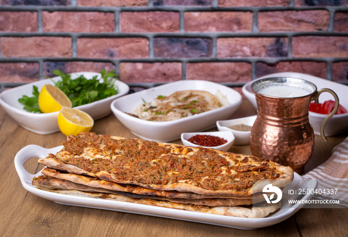 Turkish and Arabic Traditional Ramadan Bread Sliced Etli Ekmek or Pide