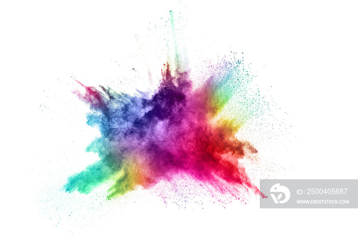 abstract powder splatted background. Colorful powder explosion on white background. Colored cloud. C