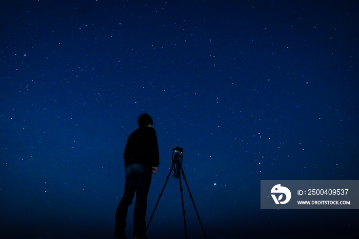 星空を撮影する男性