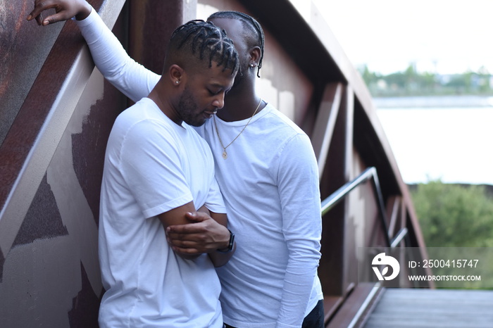 USA, Louisiana, Gay couple on bridge