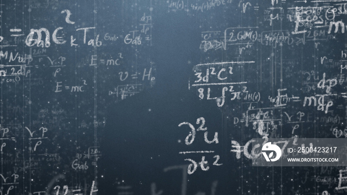 黑板背景照片，上面用gra写着科学和代数公式和图表
