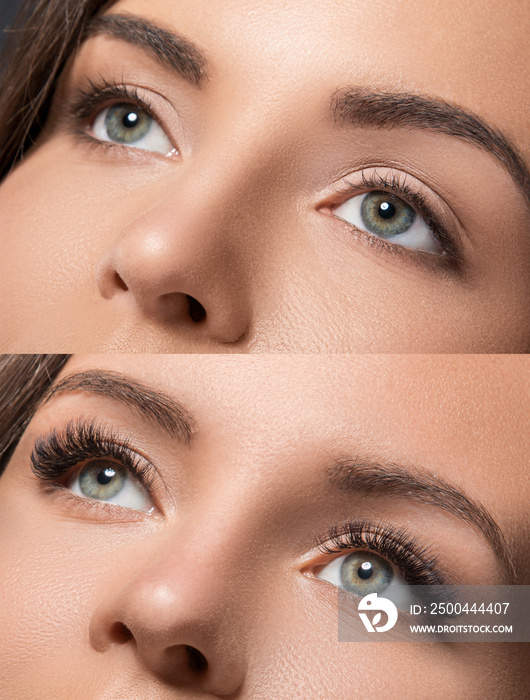 Eyes before and after eyelash extension