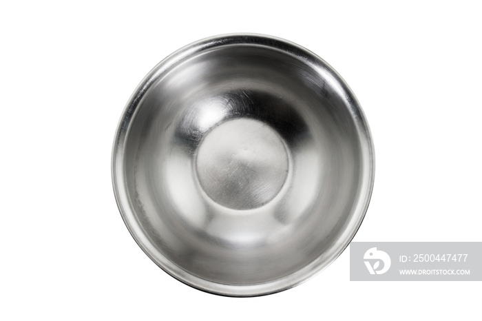 Stainless bowl / Stainless bowl on white background. Top view.