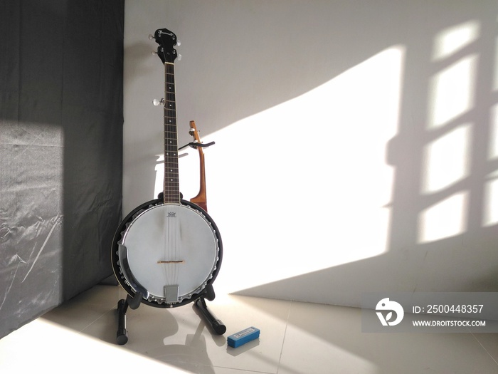 Banjo the instrument in the room with perfect lights