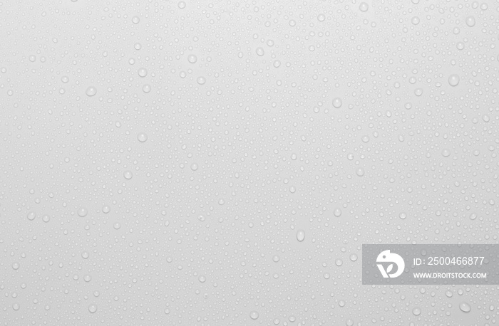 The concept of raindrops falling on a gray background Abstract wet white surface with bubbles on the