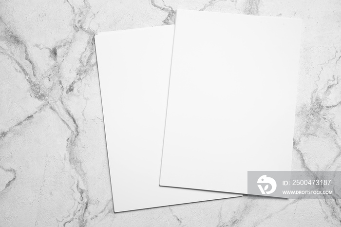 Blank sheets of paper on light background