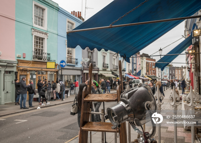 Antiques at Portobello Market in London, UK