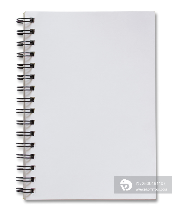 空白白色螺旋笔记本，隔离在白色上，带有剪切路径